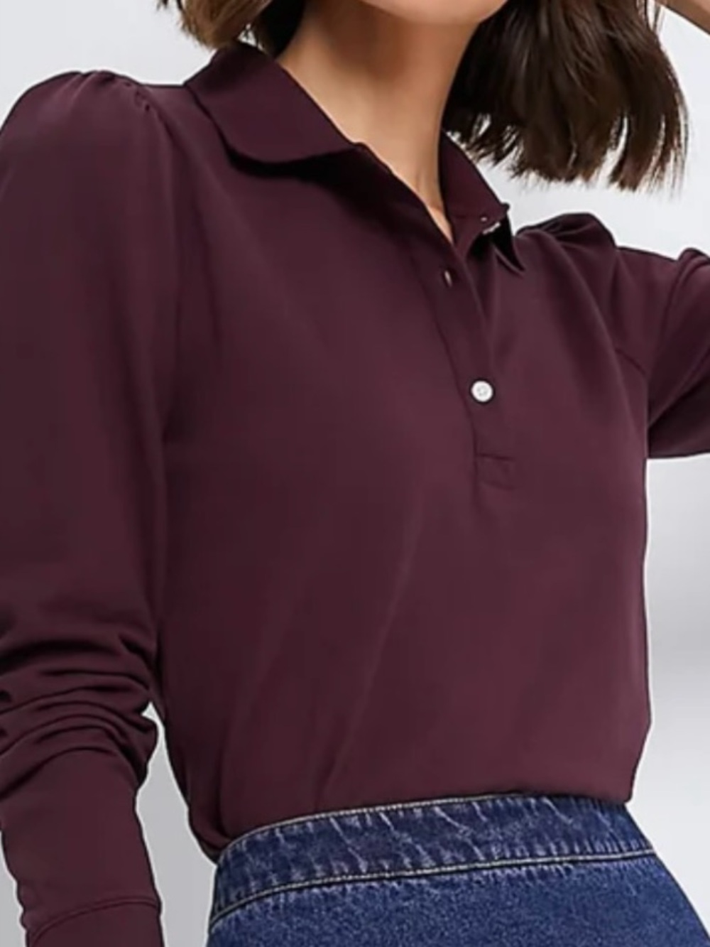 Tuckernuck Long Sleeve Pique Puff Sleeve Peggy Polo Shirt Top XS Burgundy